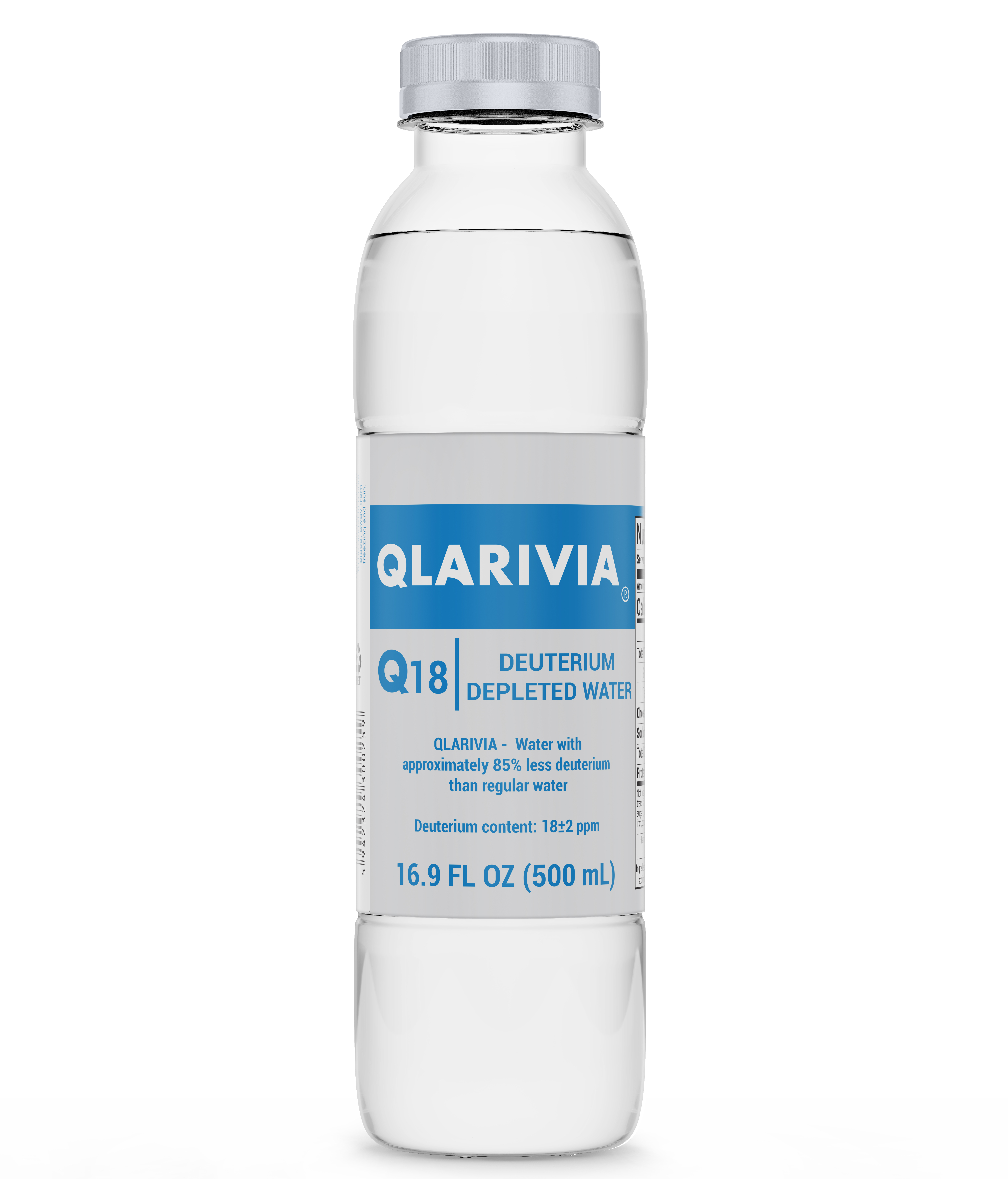 Front view of QLARIVIA Q18 bottle